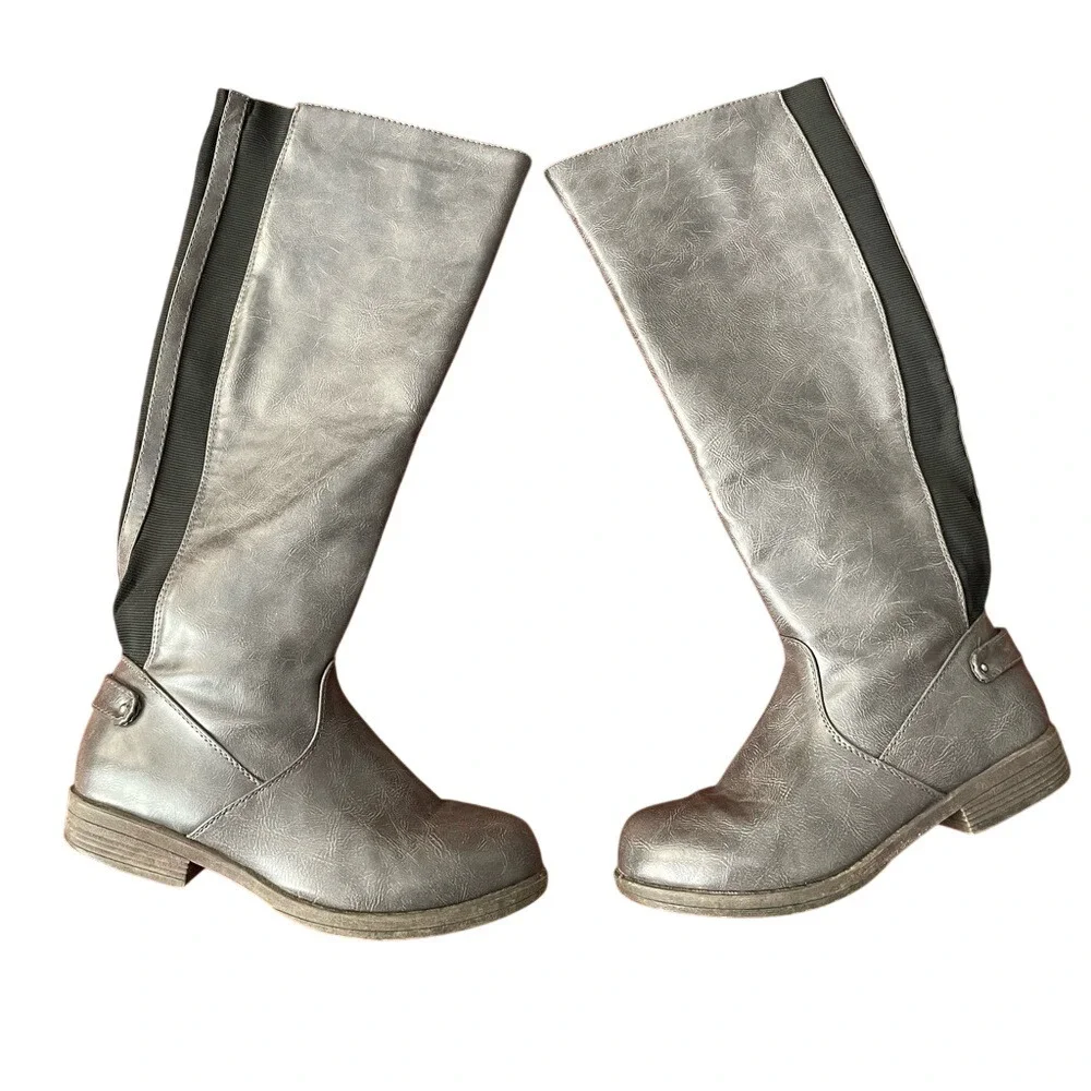 Journeen Collection Renaissance Revival Gray Knee High Leather Rider Boots
